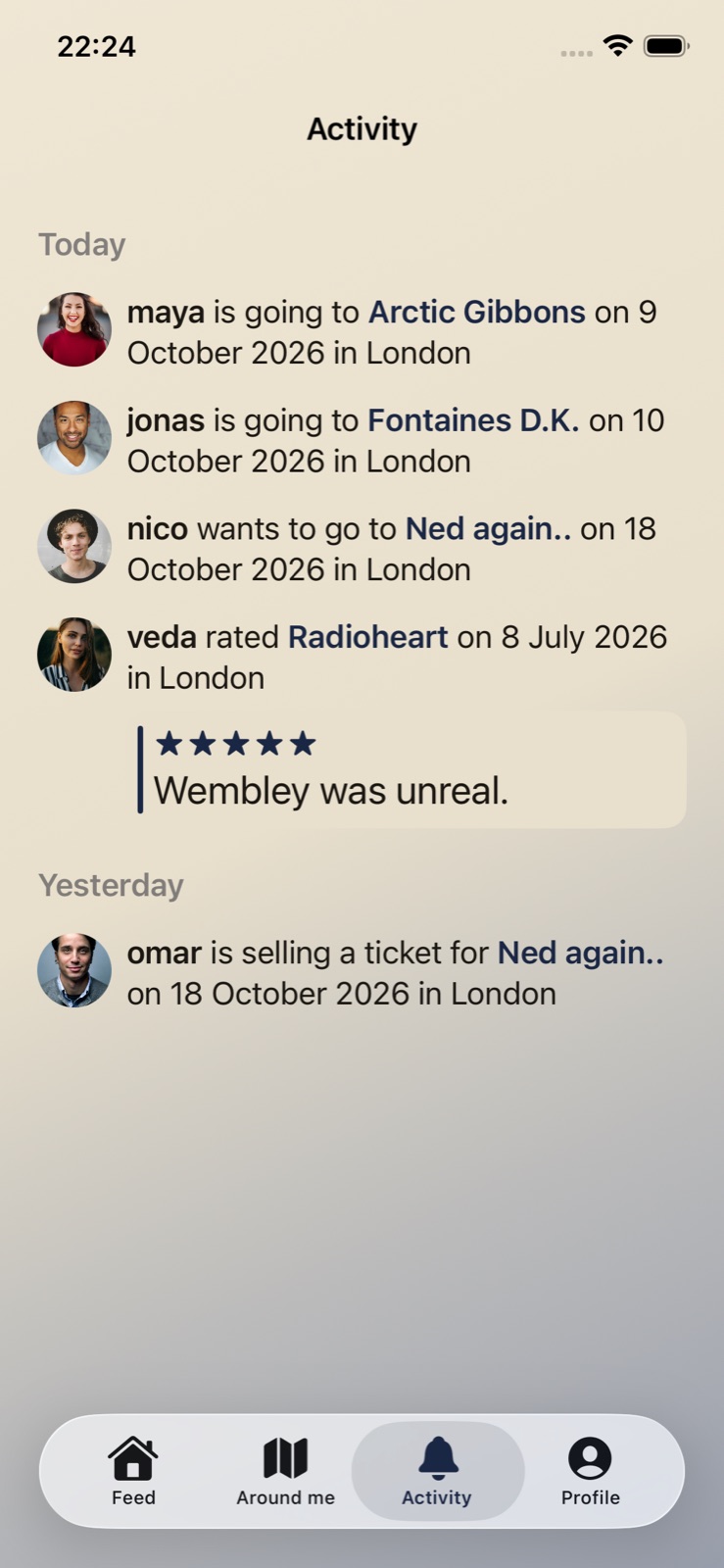 Friends' plans and ratings in the activity tab