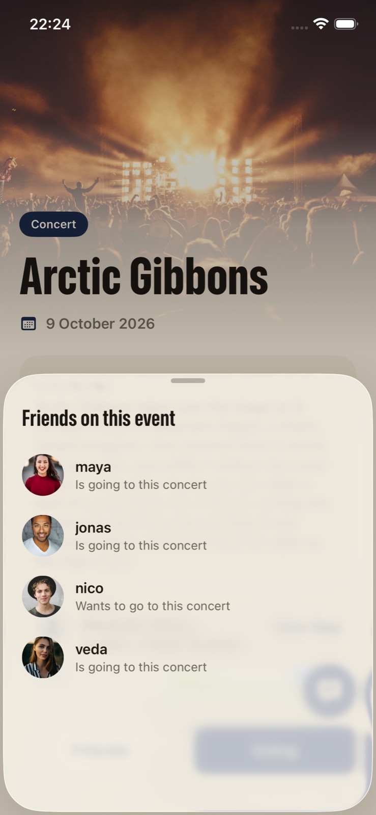 Friends listed on a concert